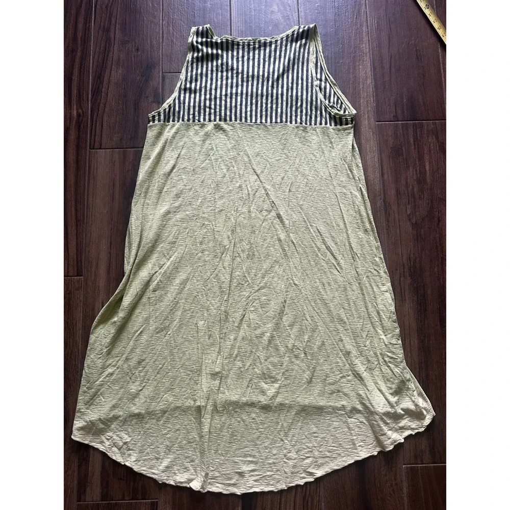 Cut Loose Sleeveless High Low Dress Sage Green Striped Yoke Slub Knit Midi‎ L XL